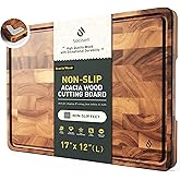 End Grain Cutting Board for Kitchen with Non-slip Feet, Acacia Wood Heavy Duty Checkered Cutting Board Upgraded Chopping Board with Juice Groove & Handle Large Wooden Butcher Block with Gift Box