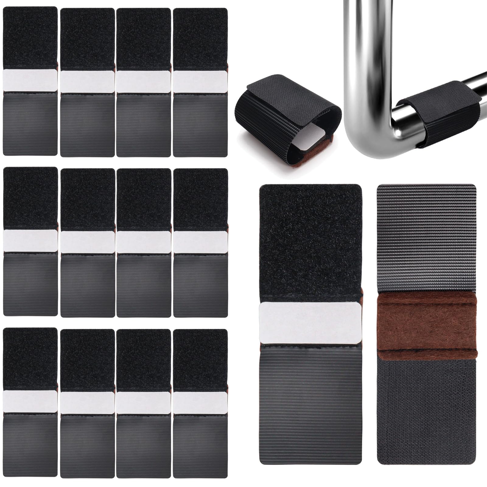 Realand 16pcs Felt Chair Leg Floor Protectors with Hook and Loop for Sled Chairs, Wrap-Around Felt Pads for Chairs Feet, Chair Leg Protectors for Hardwood Floors, 5×14.5cm