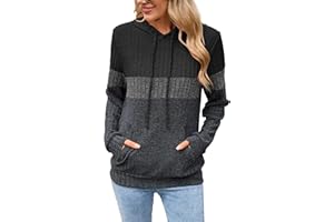 Famulily Sweaters for Women Lightweight Colorblock Pullover Hoodies Drawstring Casual Long Sleeve Sweatshirt with Pocket