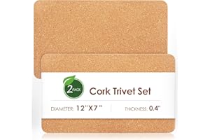 Rectangle Cork Trivets for Hot Dishes, 12" x 7" High-Density Thick Placemats for Pots and Pans, Heat Resistant Hot Pads for K