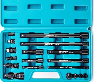 LIBRATON Socket Extension Bar Set 1/4 3/8 1/2 Universal Joints Adapters Cr-V