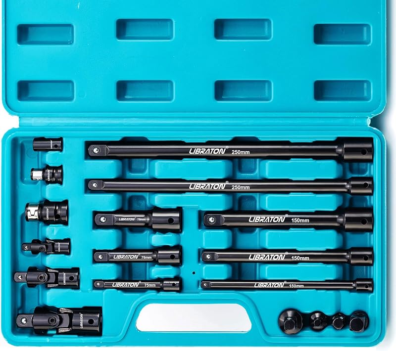 LIBRATON Socket Extension Bar Set 1/4 3/8 1/2 Universal Joints Adapters Cr-V