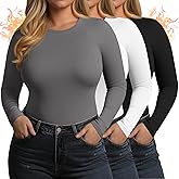 Yearntown 3 Pack Women's Plus Size Thermal Shirts Raglan Sleeve Crew Neck Fleece Lined Tops Long Sleeve Base Layer Underwear