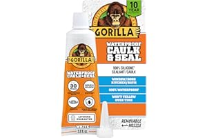 Gorilla 100% Silicone Caulk, Waterproof Sealant, 2.8oz Squeeze Tube (Pack of 1) – White -10 Year Mold Resistant Kitchen, Wind