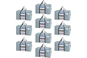 VENO 10 Pack Moving Bags, Moving Supplies, Moving Boxes, College Packing Storage Boxes with Lids Alternative, Heavy Duty Totes, Extra Large, Sturdy Handles, Zipper (Light Blue with Window, 10 Pack)