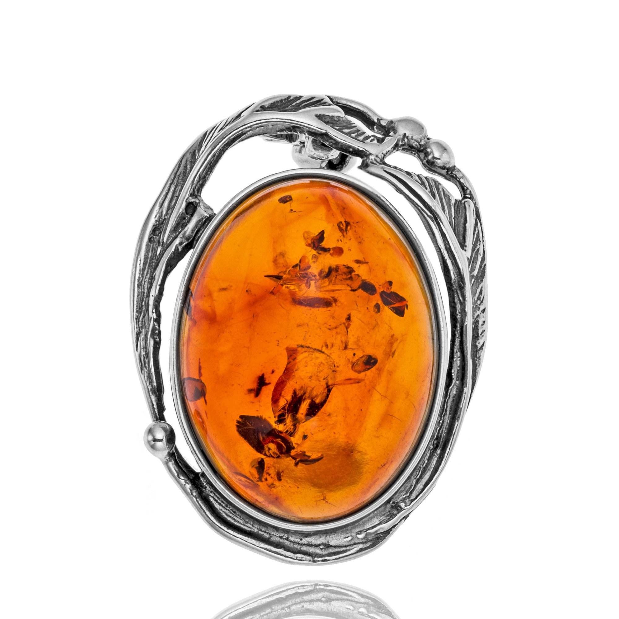 Copal Silver Sterling Lapel Pin Women's Brooch with Baltic Amber 30x20mm Christmas Gift