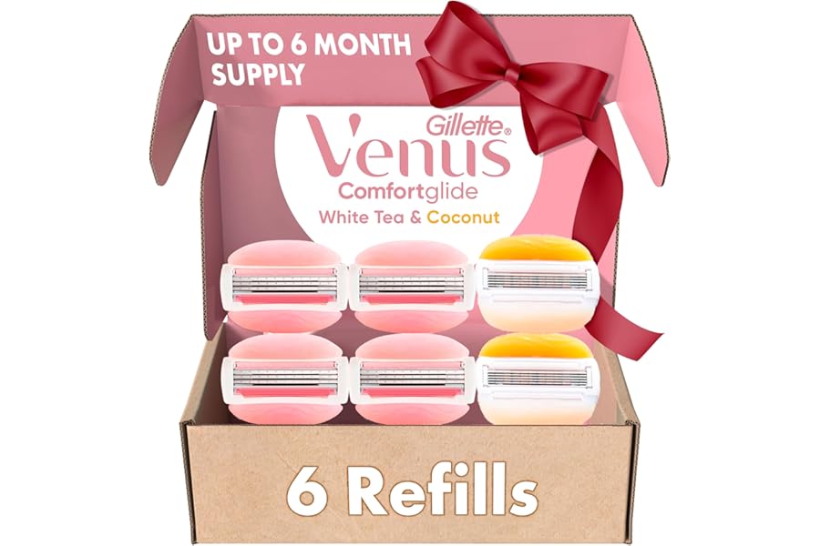 Gillette Venus ComfortGlide White Tea 4 count, with Gillette Venus ComfortGlide plus Olay 2 count, Women’s Razor Blade Refills, Holiday Gifts for Women