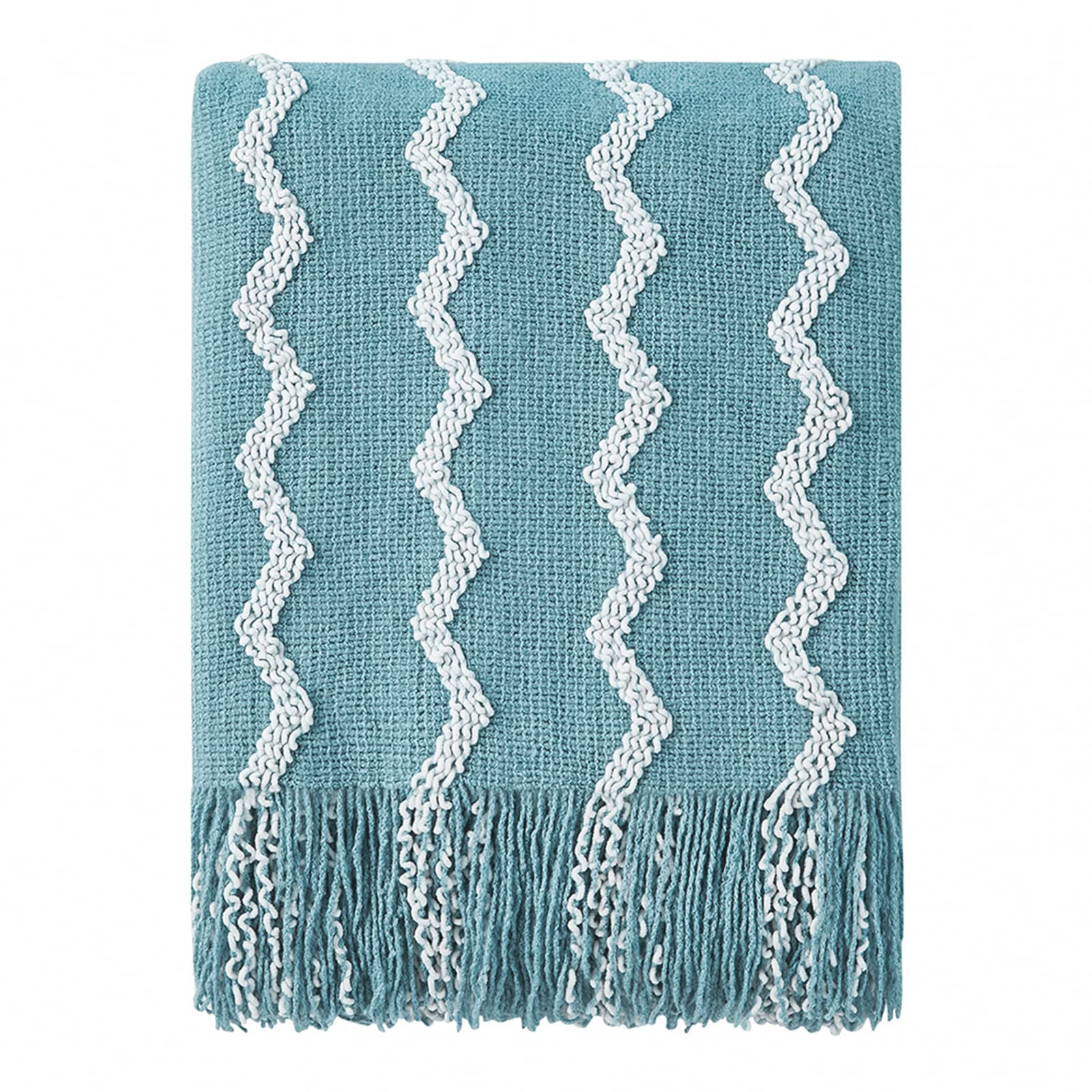 BOURINA Fluffy Chenille Knitted Fringe Throw Blanket, Lightweight Soft Cozy for Bed Sofa Chair,Blue,127x152cm