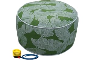 Kozyard Inflatable Ottoman Stool - Portable Round Pouf for Indoor/Outdoor Use - Perfect Small Foot Rest or Seating for Kids and Adults - Ideal for Camping or Home (Green Leaf)