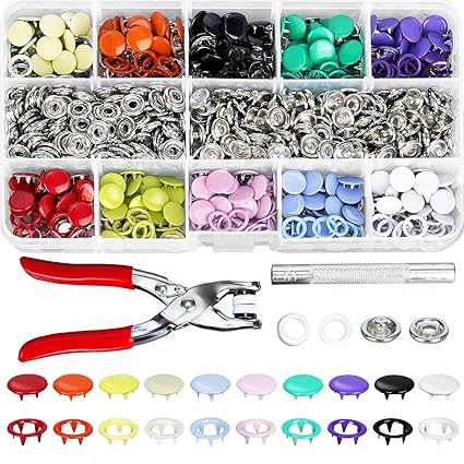 Hakkin 200 teilige Snap Druckknöpfe Spielanzug Snaps Zange Handwerk Werkzeug in 24 Farben Nähfrei Buttons Druckknopf Set mit 
