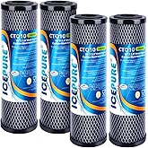 ICEPURE 1 Micron 2.5" x 10" Whole House CTO Carbon Sediment Water Filter Cartridge Compatible with DuPont WFPFC8002, WFPFC9001, SCWH-5, WHCF-WHWC, WHCF-WHWC, FXWTC, CBC-10, RO Unit, Pack of 4