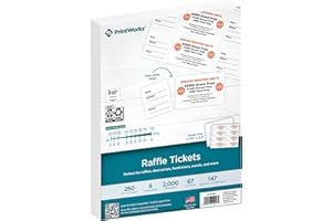 PrintWorks Printable Raffle Tickets With Tear-Away Stubs for Events & Fundraisers - 2000 Custom Tickets (Size 2.125" x 5.5") - 8 per Sheet - 250 Sheets (8.5" x 11") - Made in the USA - White (04296)