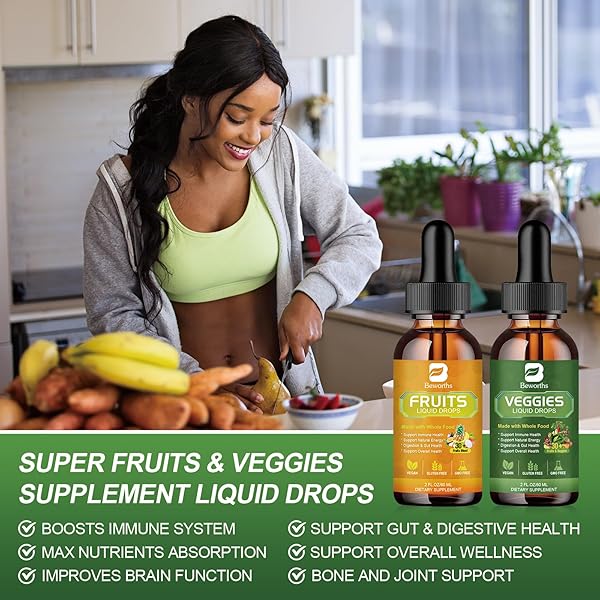 B BEWORTHS FRUITS AND VEGGIES SUPPLEMENT – BALANCE OF NATURAL FRUIT AND VEGETABLE VITAMINS SUPPLEMENTS LIQUID DROPS, WHOLE NATURE SUPER-FOOD FILLED WITH VITAMINS AND MINERALS – SUPPORTS ENERGY LEVELS