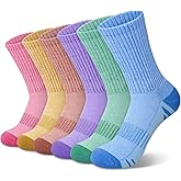YSense 6 Pairs Crew Athletic Socks for Women, Hiking Running Cushioned Womens Compression Calf Socks for Gym Workout Sports