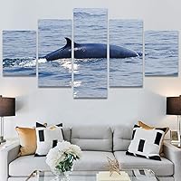 SIGNWIN 5 Panel Canvas Wall Art Modern Art Dolphin Expressive Marine Life Multicolor Nautical Photography Whale for Home Decorations Ready to Hang - 60