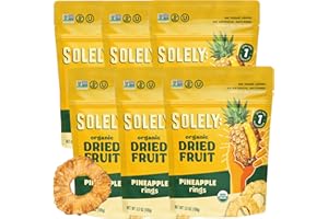 SOLELY - Organic Dried Pineapple Rings (3.5 oz Resealable Bags, Pack of 6) - Real Fresh Fruit - 1 Ingredient - Healthy Snacks for Adults & Kids - Non GMO, Vegan Snacks, Shelf Stable - 6 Bags (21 oz)