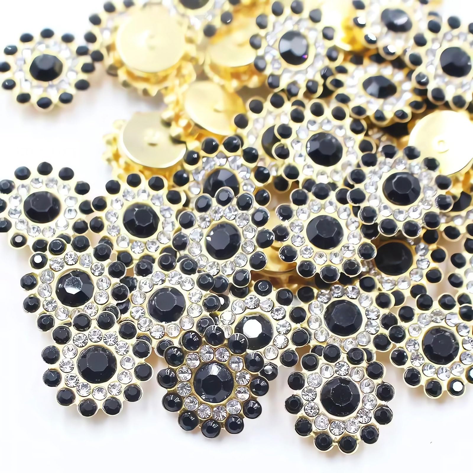 Photo 1 of 14mm 150pcs Crystals Black Glass Gems Sew on Rhinestones, Metal Base Claw Flatback Rhinestones for Crafting, Sunflower Shape Gemstones for Sewing Hats Jewels Crafts Clothes Shoes Belt Accessories