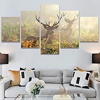 SIGNWIN 5 Panel Canvas Wall Art Modern Art Animals Dramatic Elephants Giraffe Multicolor Photography Southwest for Home Decorations Ready to Hang - 60