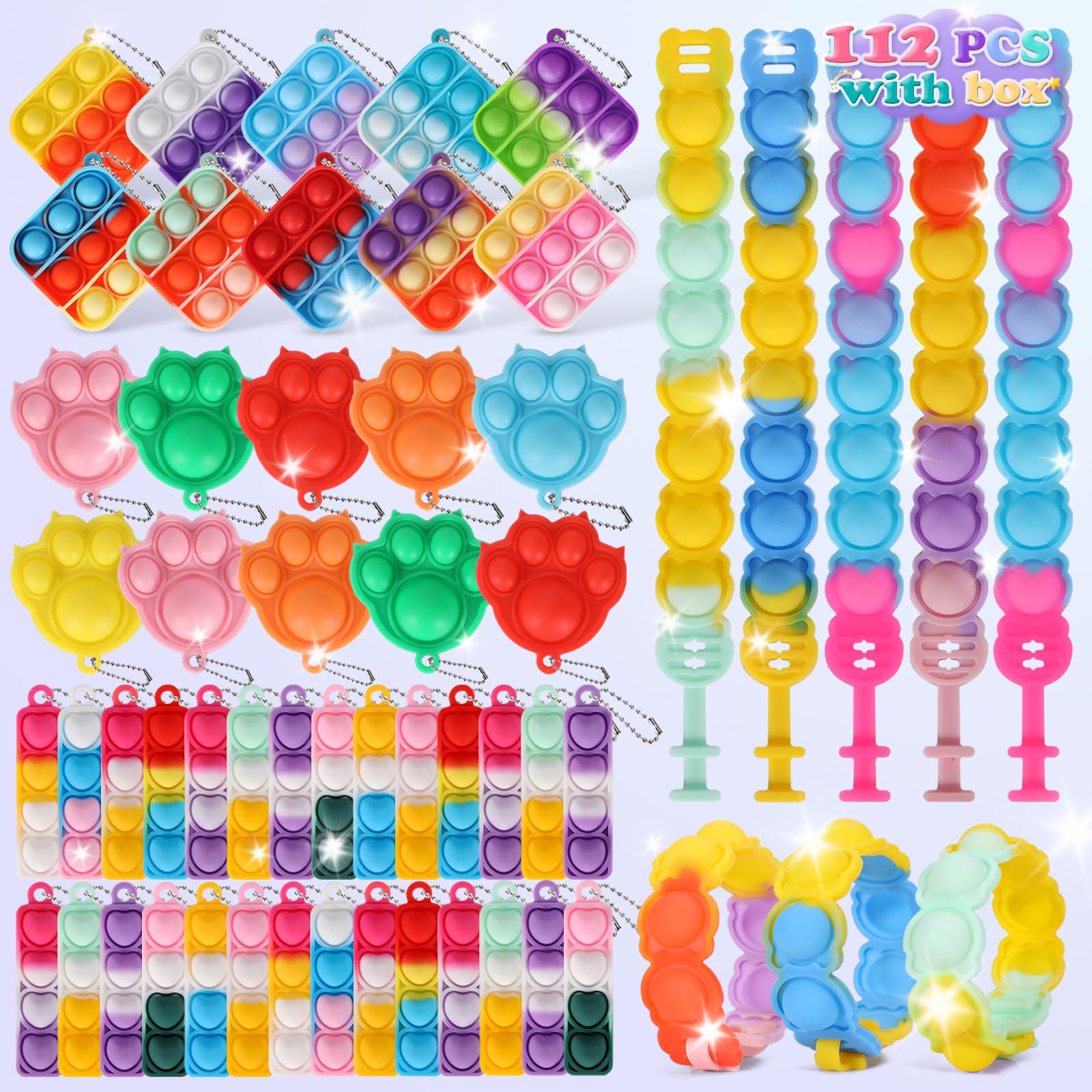 112pcs Mini Pop Fidget Toys Pack Party Favors, Silicone Cat Squeeze Pop ...