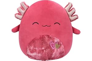 Squishmallows Original 8-Inch IndieMae Maroon Axolotl with Fuzzy Belly and Hearts Embroidery - Official Jazwares Plush