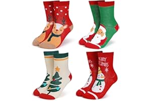 wanchel 4-Pairs Merino Wool Christmas Kids Socks - Thickened Winter Warm Cotton Socks, Christmas Gift for Children
