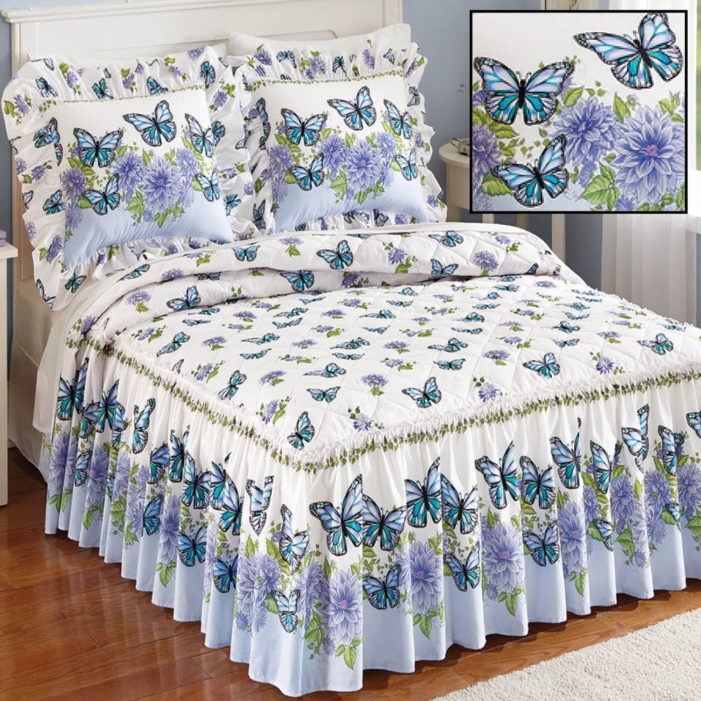 Bedspreads, Coverlets & Sets Twin Collections Etc Ruffled Butterfly Floral QuiltTop Lightweight