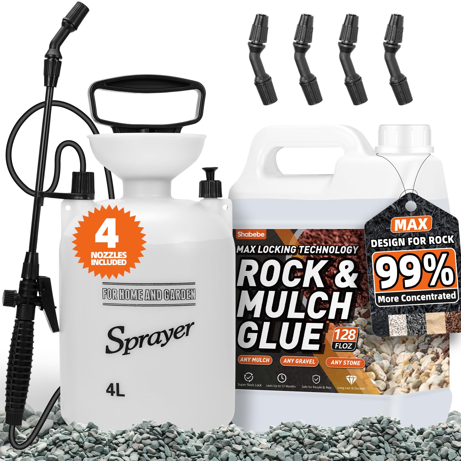 Photo 1 of Rock Glue, 1Gallon Mulch Glue for Landscaping with Sprayer, Fast-Dry Strong Pea Gravel Stabilizer Landscape, Non-Toxic Long-Lasting Dries-Clear Strong Pea Gravel Binder for Pebble Pine Outdoor Garden