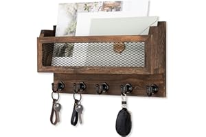 Nekon Mail and Key Holder for Wall Decorative, 11 Inch Wooden Wall Key Organizer with 5 Key Hooks, Wall Mount Storage Shelf f
