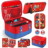 Gurgitat 9in1 Carrying Case for Nintendo Switch Travel Carry Cases Bundle Cute Boys Protective Cover+Thumb Grips Button Caps+Game Card Holder+Dock Sticker Wrap Accessories Storage Bag for Switch 2017