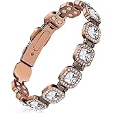 Feraco Pure Copper Bracelets for Women, 4X Ultra Strength Magnetic Bracelet with 3800 Gauss Neodymium Magnets & Dazzling Austrian Cut Crystals Stone, Adjustable Jewelry Gift
