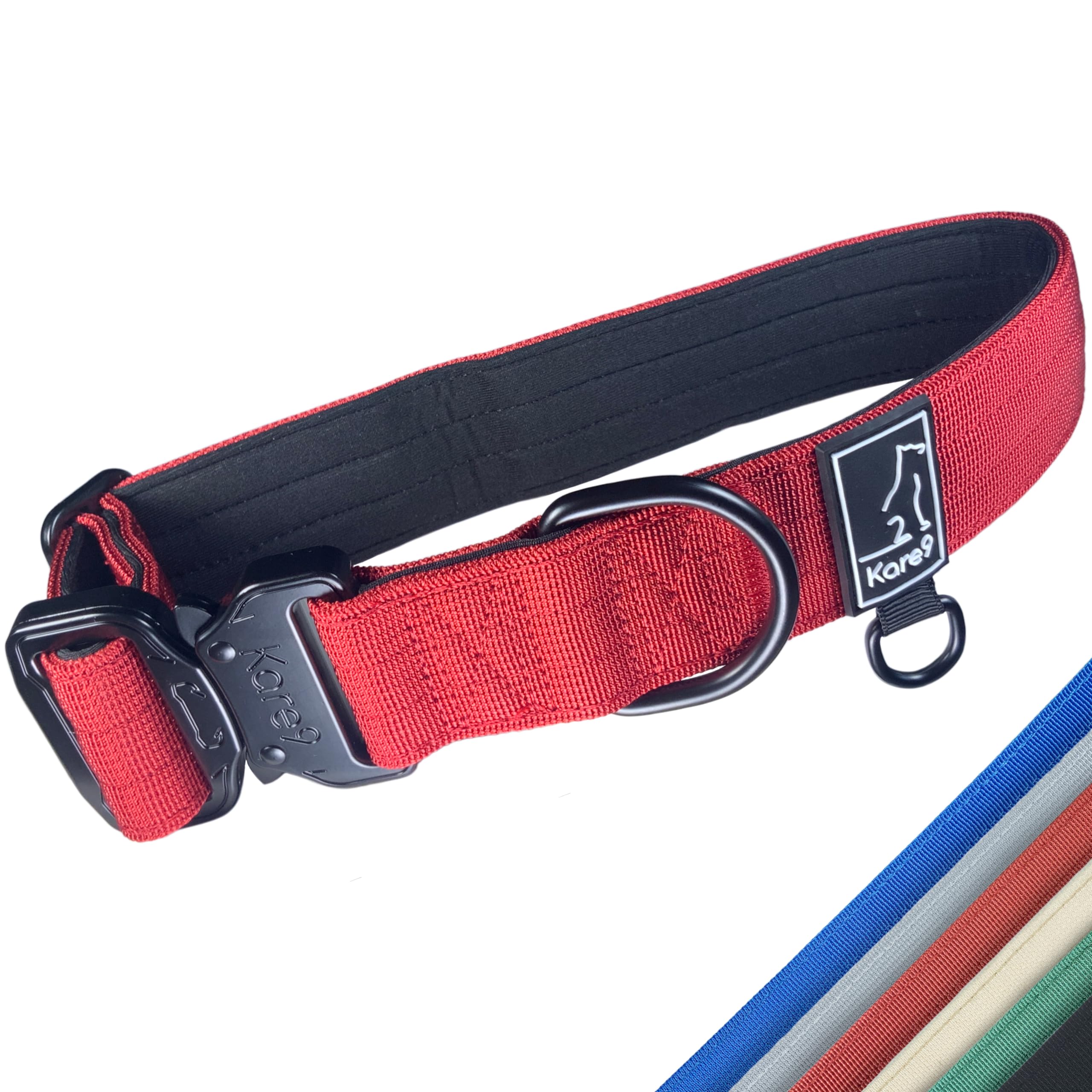 Kare9 Extra Strong Dog Collar Medium Dogs/Large Dogs | Adjustable: 35cm - 50cm | Padded Dog Collar | Heavy Duty Dog Collar w/Metal Buckle (Medium, Red)
