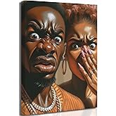 JASMIE Funny African American Bathroom Canvas Wall Art Humor Afrocentric Black Couple Unpleasant Smell Cover Nose Painting Pictures Wall Decor Print Artwork for Washroom Toilet Home