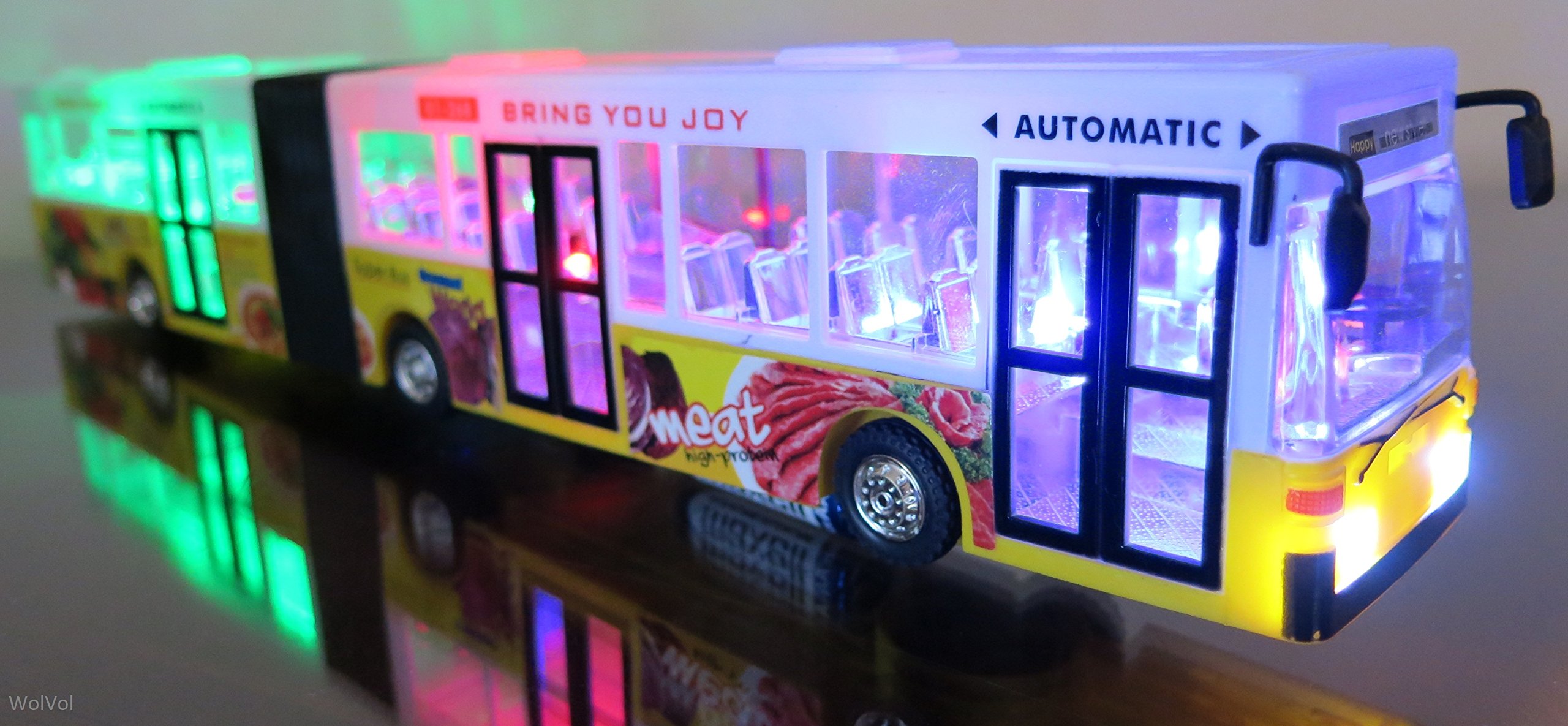 WolVol 16" Articulated Bus Toy with Beautiful Flashing Lights and Music