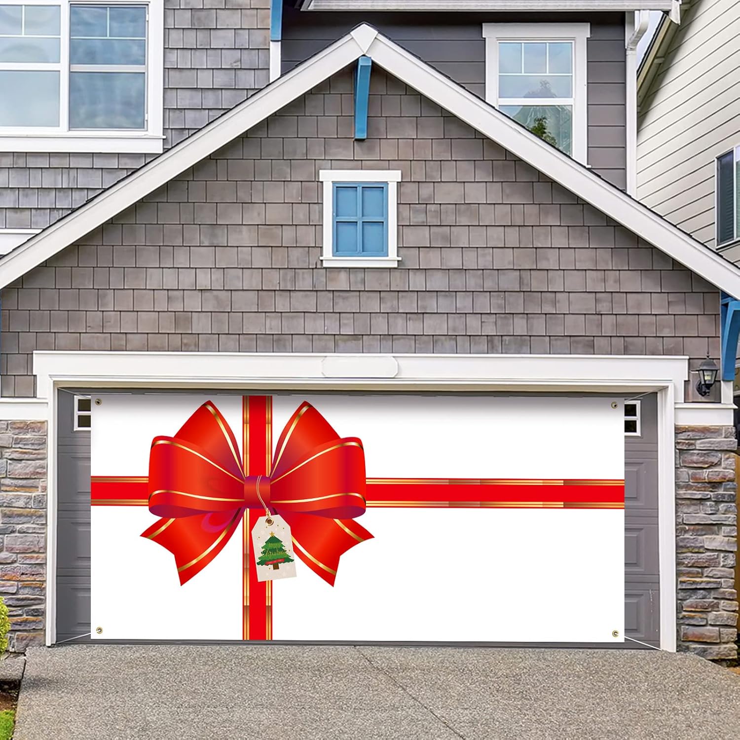 Garage Door Decorations - Christmas Holiday Garage Door Banner Cover Christmas Background Wall Decoration Bowknot Christmas Banner Large Christmas Door Cover Big Gift Box Bow Photo Backdrop for Indoor Outdoor, 6 x 13 ft