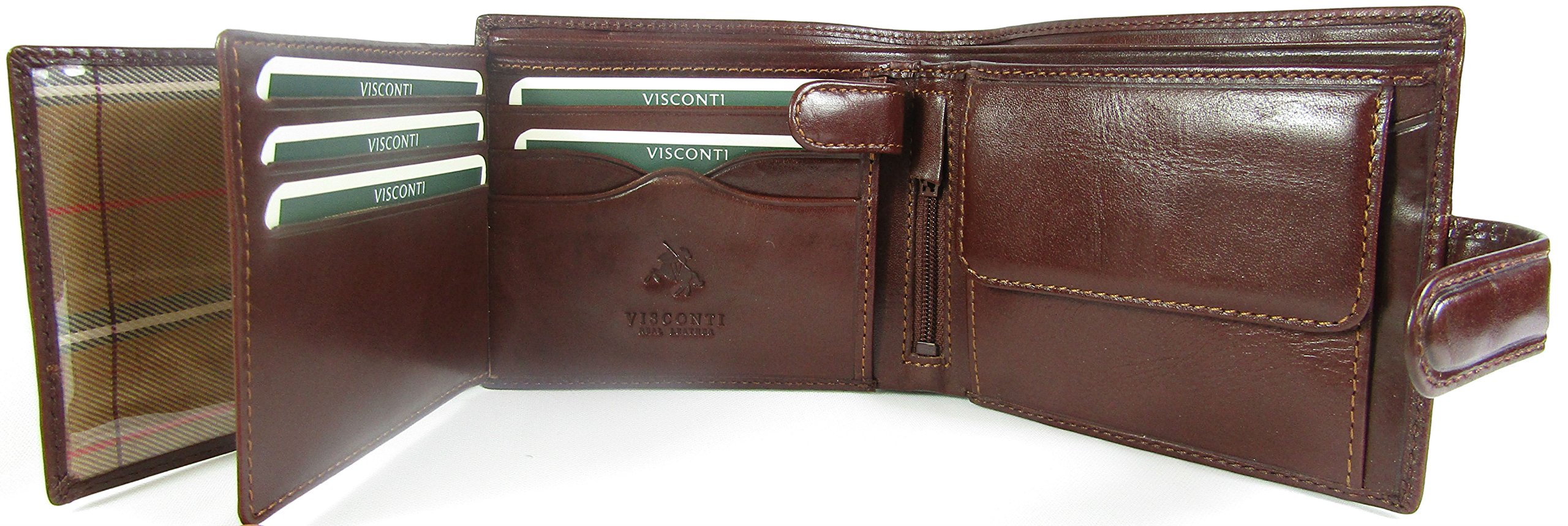 New Visconti Monza Rome Italian Glazed Leather RFID Blocking Men's Wallet Money Bag Style Rome MZ5 (Brown)