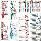 Tenceur Christmas Multicolor Ballpoint Pen 4 in 1 Retractable Ballpoint Pens with Christmas Greeting Card Xmas Winter Holiday Party Favors for Adults Teacher Office Supplies(36 Sets)