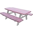 HomeCrate Checkered 72 Inch Picnic Table and Bench Fitted Tablecloth Cover, 3-Piece, Red