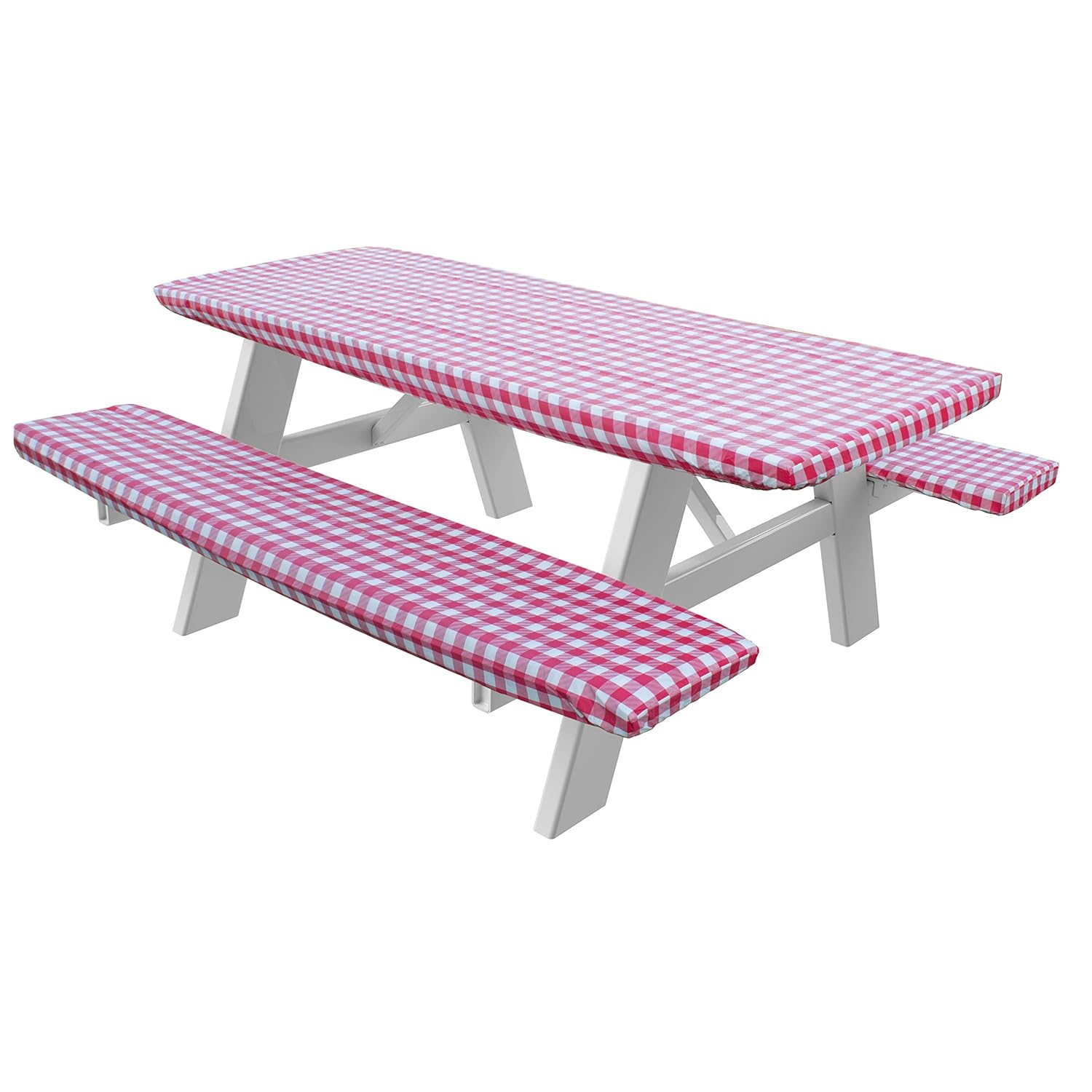 Homecrate Checkered 72 Inch Picnic Table And Bench Fitted Tablecloth Cover 3 Piece Red