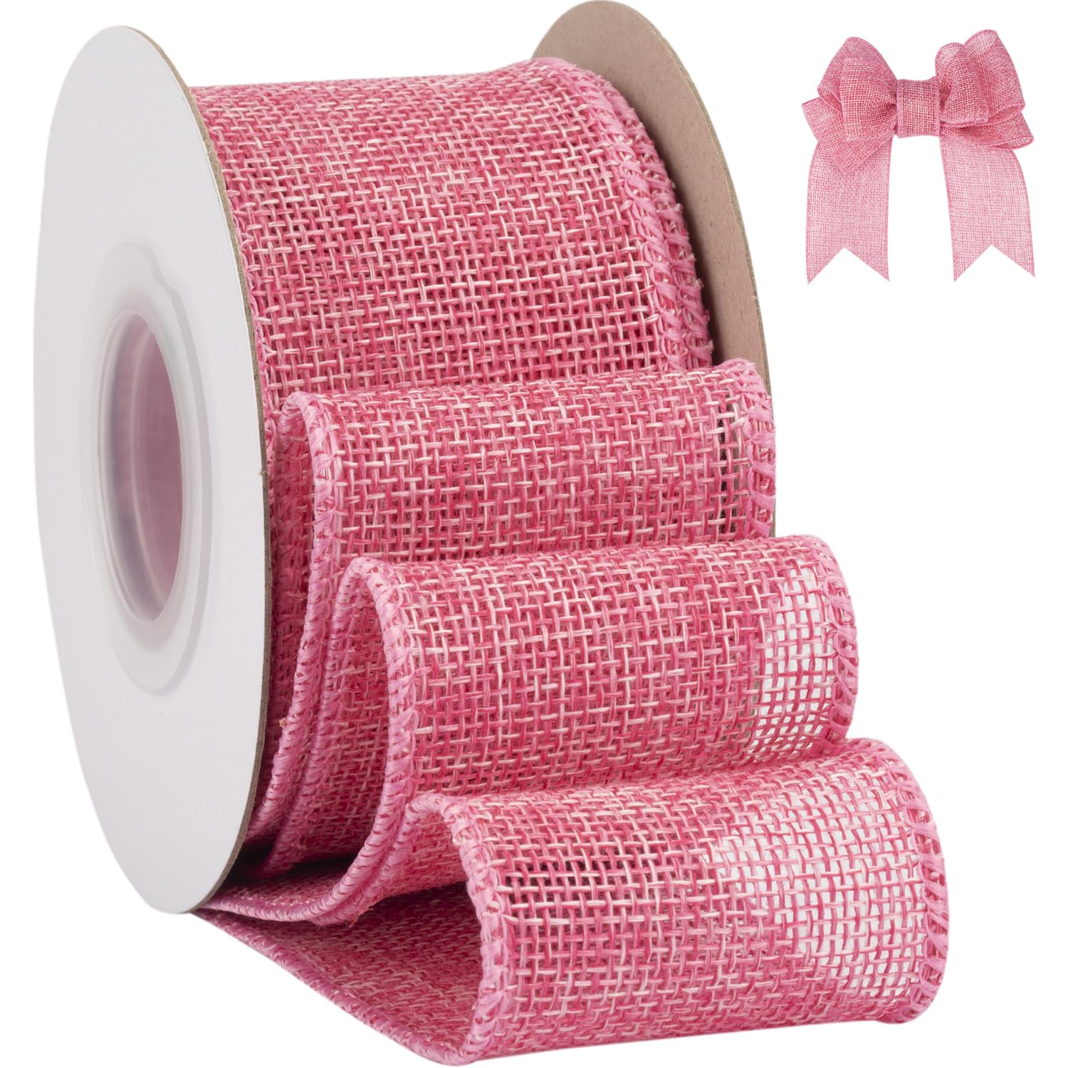 Tekdeere Burlap Ribbon 50mm x 9 Meters, Pink Wired Ribbon for Crafts, Gift Wrapping, Wreaths, Bows, Tree Decoration and Outdoor Decoration