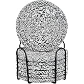 ABenkle 8 Pcs Drink Coasters with Holder, Cotton Woven Absorbent Coasters for Drinks, Minimalist Home Decor Coaster Set for Wooden Tabletop Protection Table, 4.3 inches Mied Gray