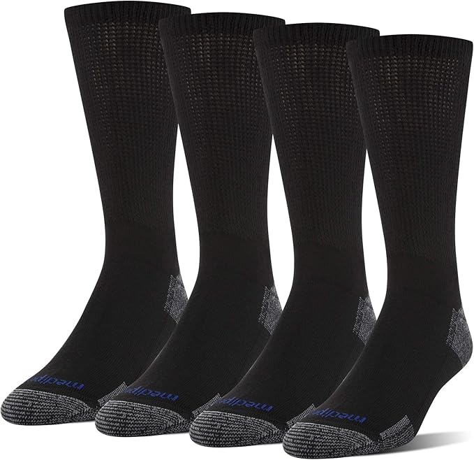 MediPeds UnisexAdult's NanoGLIDE Crew Socks, 4Pack, black/grey, Shoe