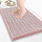 Arotive Luxury Chenille Bathroom Rug Mat, Extra Soft Thick Absorbent Shaggy Bath Rugs, Non-Slip Machine Wash Dry, Plush Bath Mats for Bathroom, Shower and Tub, 24x16, Dirty Pink