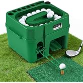 Newhai Upgraded Golf Dispenser, 50-Ball Capacity, 2 Ramps, for Practice | Adjustable Height Stand, Bubble Level, 6 Club Slots &amp; Phone Holder, Semi-Automatic, for Range &amp; Net &amp; Simulator