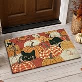 AtawLege Fall Door Mat Outdoor, Black Cat Coir Doormat for Front Door | 17x30 Inch, Thanksgiving Pumpkin Door Mat, Low Profile, Non Slip, Outdoor Indoor Entryway Decor, Autumn Porch Entrance Rug