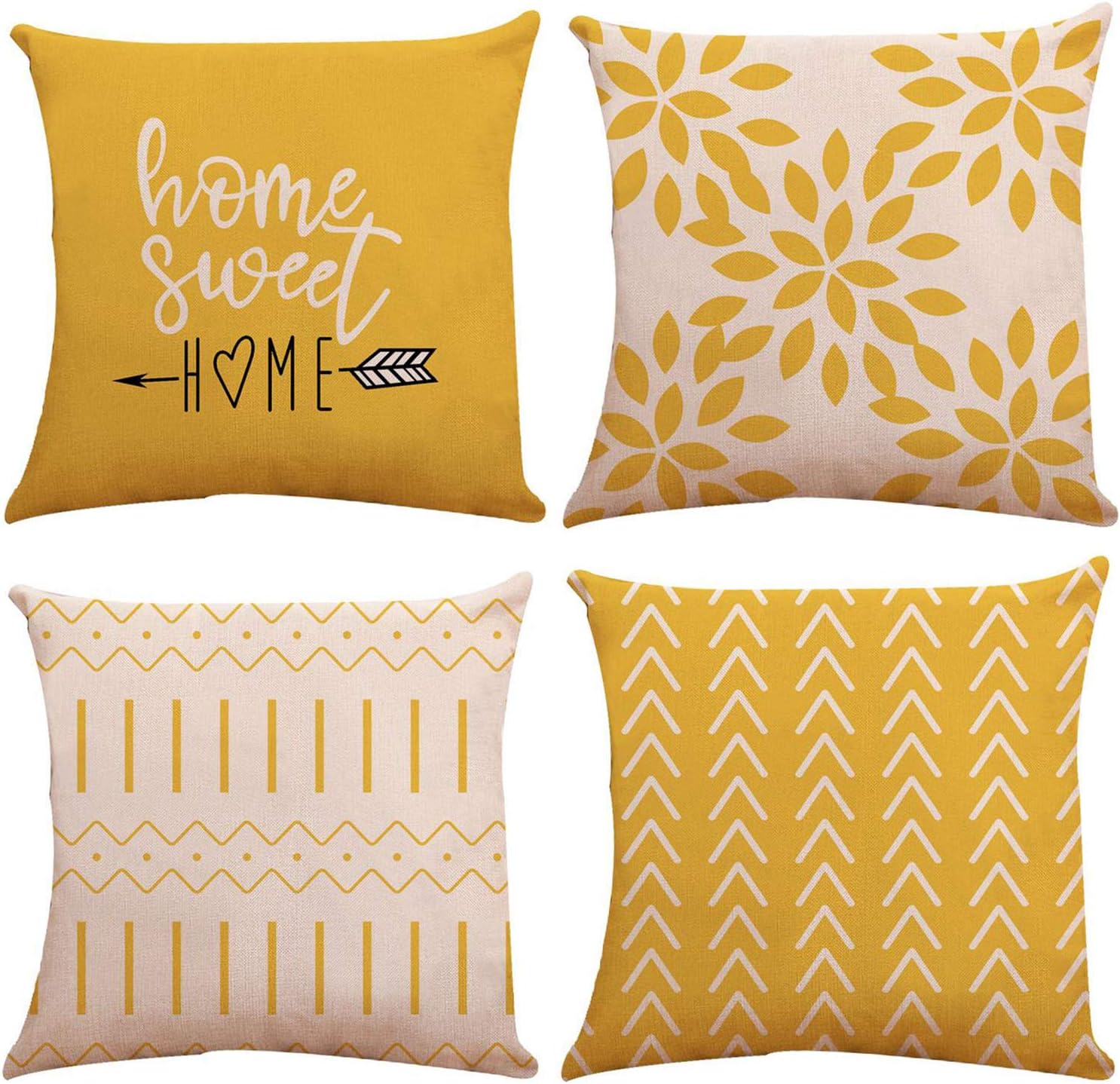 YCOLL Pillow Covers 22x22 Modern Sofa Throw Pillow Cover, Decorative Outdoor Linen Fabric Pillow Case for Couch Bed Car (Yellow, 22x22,Set of 4): Home & Kitchen