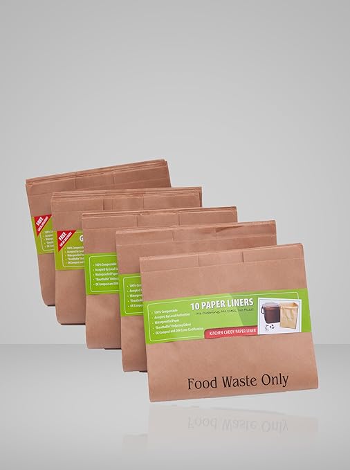 10 Litre x 50 Compostable Paper Kitchen Caddy Liners for Food Waste