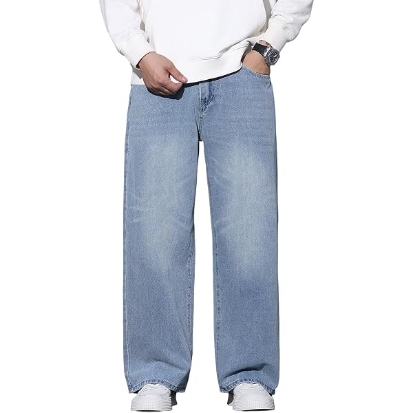 MZNBURAM Men's Non-Stretch Loose Fit Wide-Leg Super Baggy Long