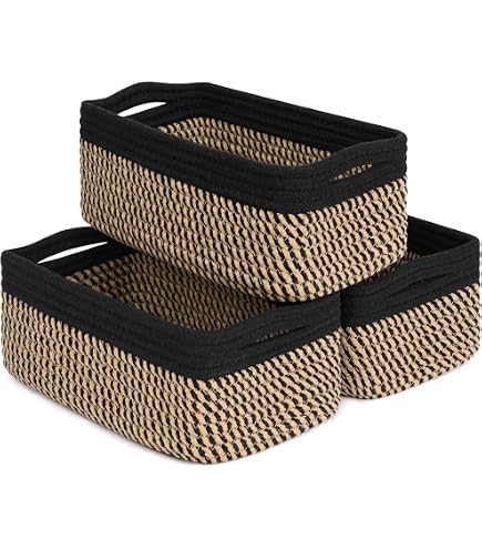 COMFY-HOMI Cesto in corda di cotone intrecciato con manici per scaffali, giocattoli, libri, cestini portaoggetti in tessuto per organizzare, 34,3 x 27,9 x 24,1 cm, organizer decorativo per giocattoli