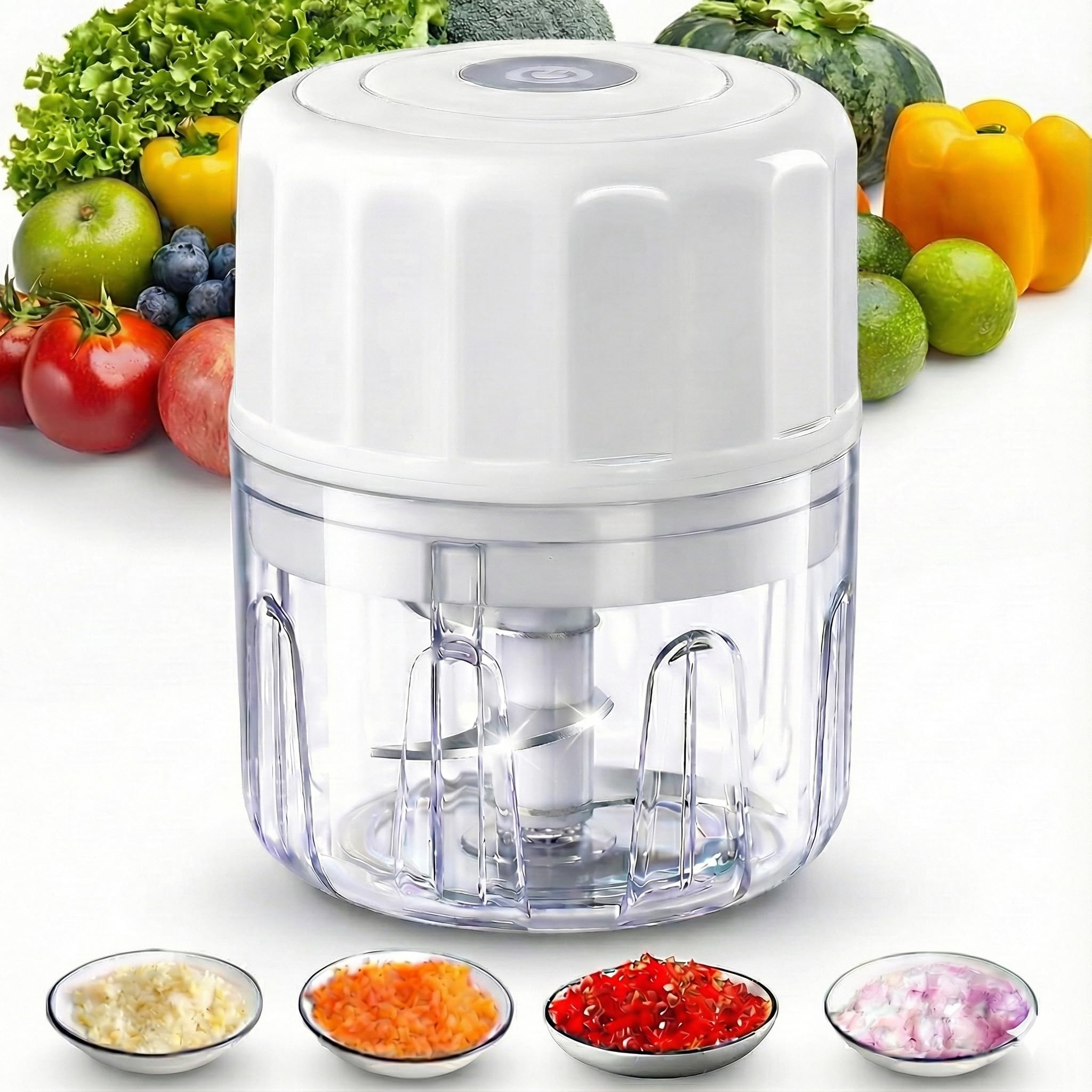 Photo 1 of Electric Garlic Chopper, 250ML Portable Cordless Mini Food Processor, USB Rechargeable Vegetable Chopper Blender for Nuts Chili Onion Minced Meat Baby Food and Spices, BPA-Free (White)