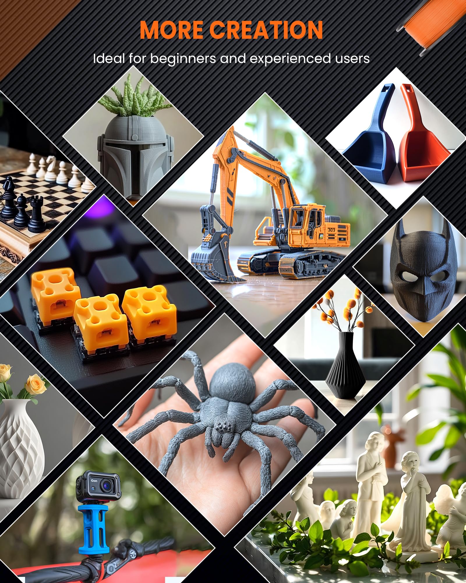 TECBEARS PLA Filament 1.75mm Schwarz 10KG, 3D Drucker Filament PLA, Filament 3d Druckmaterialien, Vakuumverpackung，Maßgenauigkeit +/- 0,02 mm 4